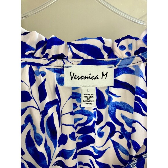 Veronica M Top Frederick Split Neck Blouse Women Large Blue White NWT Pleated - Picture 2 of 8